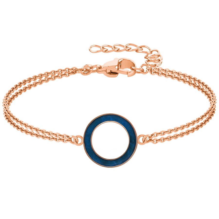 Bracelet acier - PVD rosé- double chaine - bois teinté bleu - diamè...