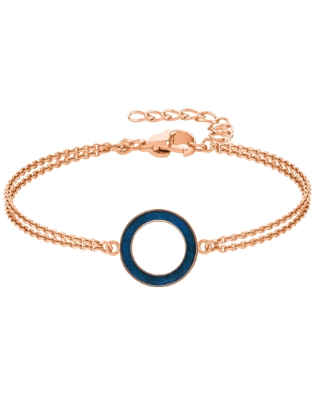 Bracelet acier - PVD rosé- double chaine - bois teinté bleu - diamè...