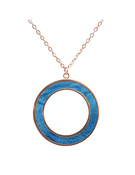Collier acier - PVD rosé - bois teinté bleu - diamètre 30mm - épais...