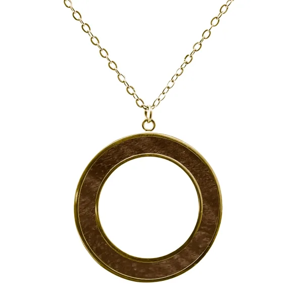 Collier acier - PVD doré - bois teinté marron - diamètre 30mm - épa...
