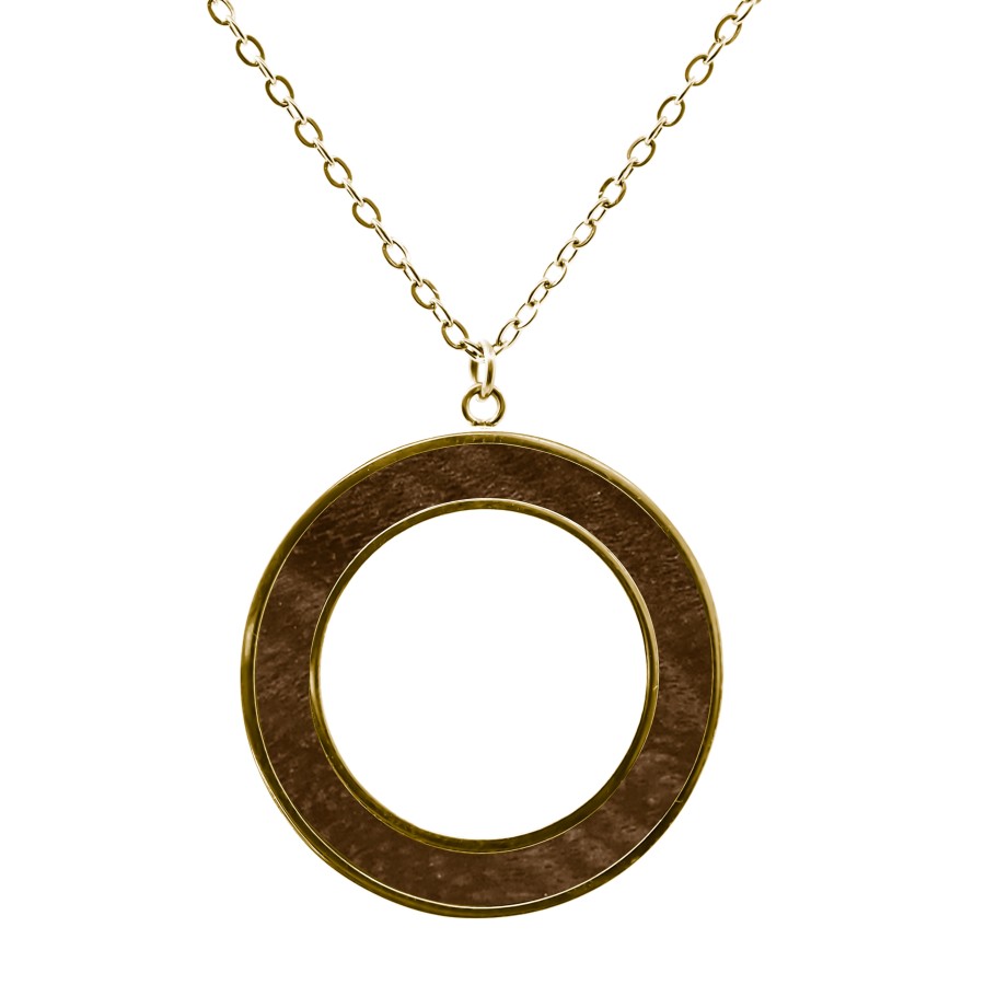Collier acier - PVD doré - bois teinté marron - diamètre 30mm - épa...