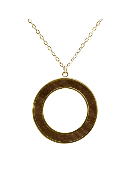 Collier acier - PVD doré - bois teinté marron - diamètre 30mm - épa...