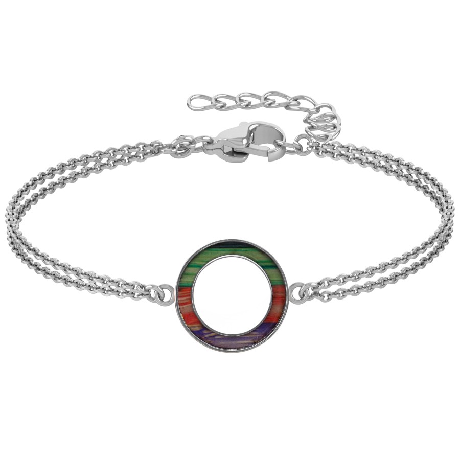 Bracelet acier - double chaine - bois teinté multicolore clair - di...