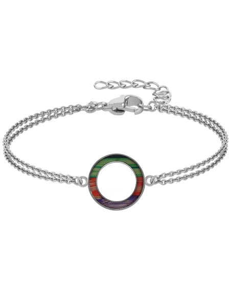 Bracelet acier - double chaine - bois teinté multicolore clair - di...