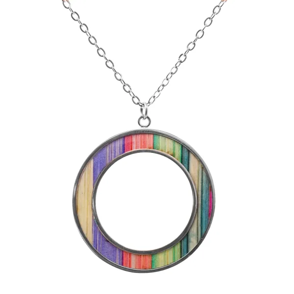 Collier acier - bois teinté multicolore clair - diamètre 30mm - épa...