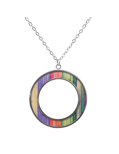 Collier acier - bois teinté multicolore clair - diamètre 30mm - épa...