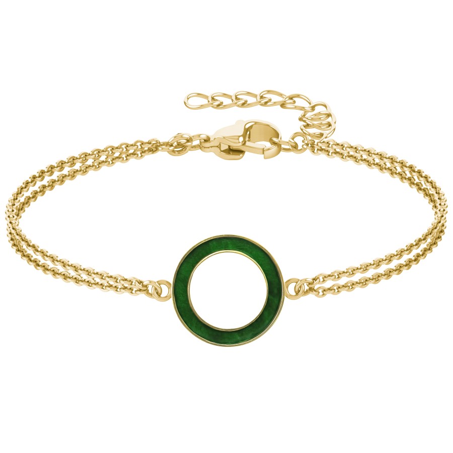 Bracelet acier - PVD doré - double chaine - bois teinté vert - diam...