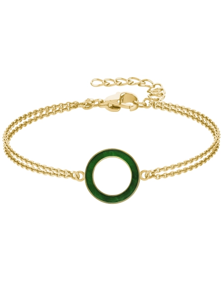 Bracelet acier - PVD doré - double chaine - bois teinté vert - diam...