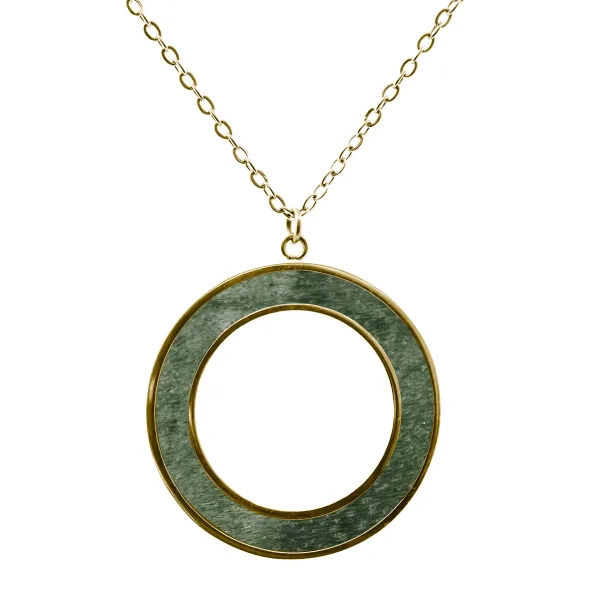 Collier acier - PVD doré - bois teinté vert - diamètre 30mm - épais...