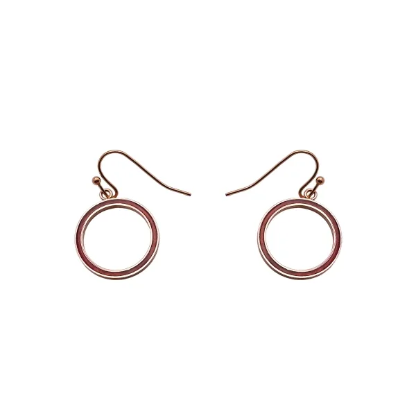 Boucles d'oreille acier - PVD rosé - bois teinté rose - diamètre 18...