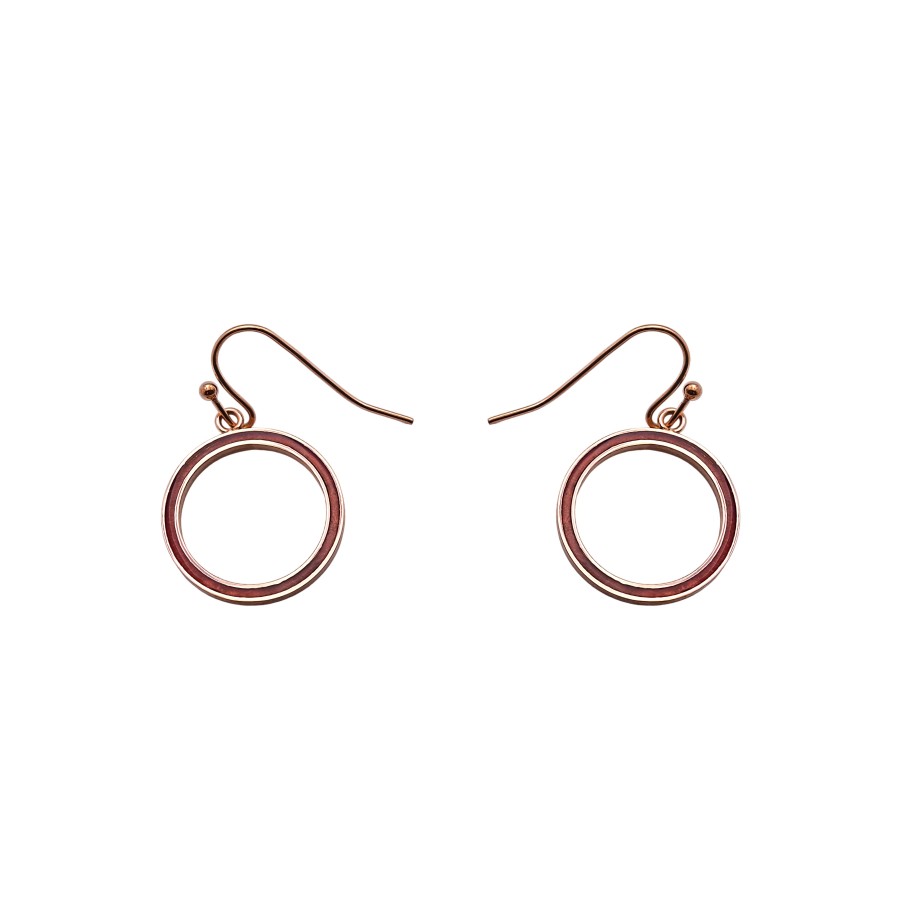 Boucles d'oreille acier - PVD rosé - bois teinté rose - diamètre 18...