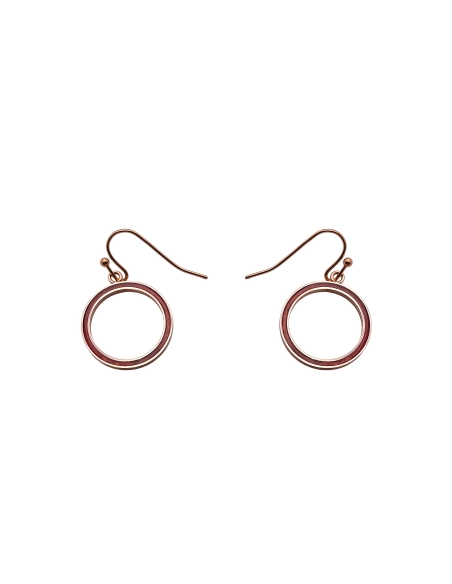 Boucles d'oreille acier - PVD rosé - bois teinté rose - diamètre 18...