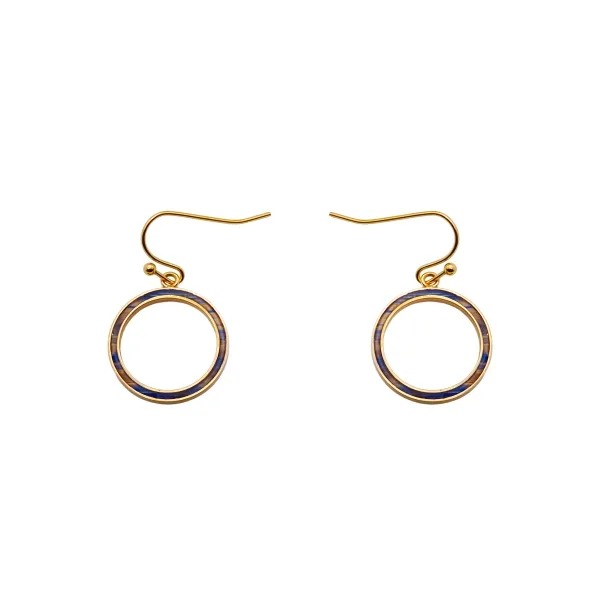 Boucles d'oreille acier - PVD doré - bois teinté jaune et bleu - di...