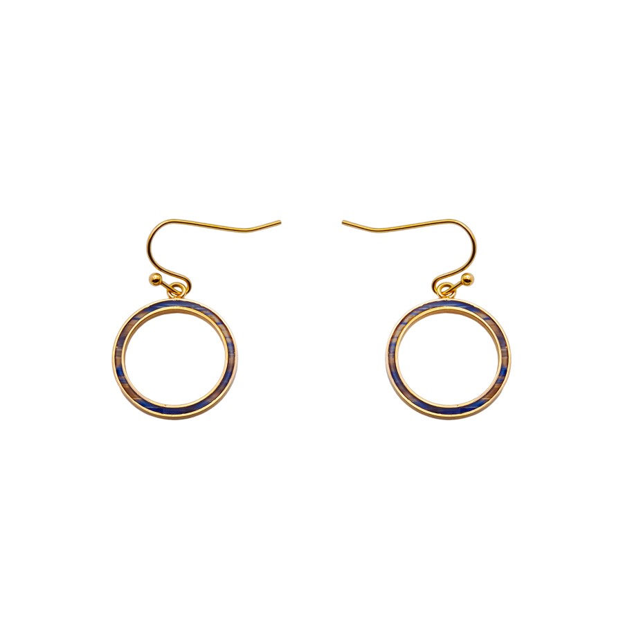 Boucles d'oreille acier - PVD doré - bois teinté jaune et bleu - di...