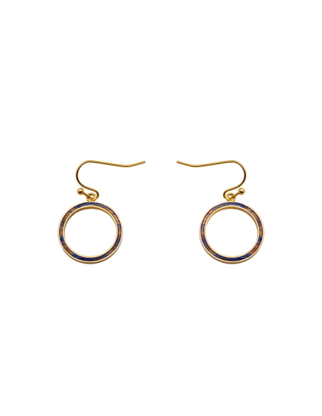 Boucles d'oreille acier - PVD doré - bois teinté jaune et bleu - di...