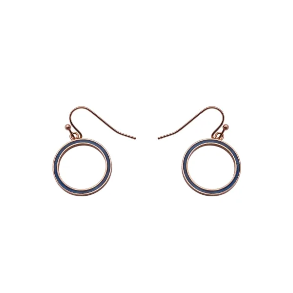 Boucles d'oreille acier - PVD rosé - bois teinté bleu - diamètre 18...