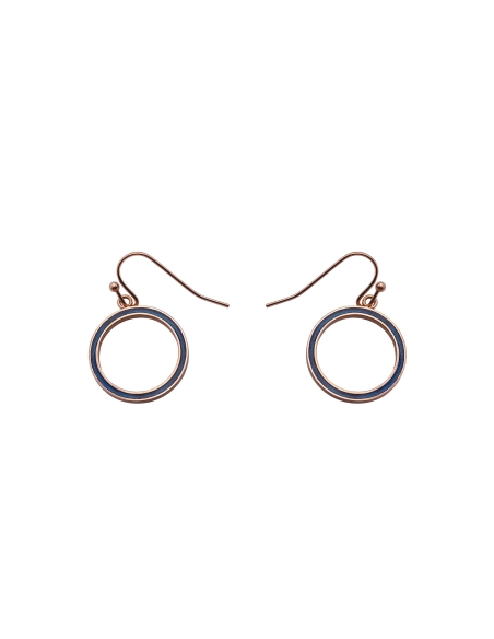 Boucles d'oreille acier - PVD rosé - bois teinté bleu - diamètre 18...