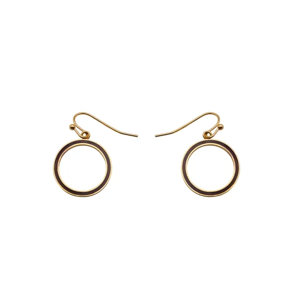 Boucles d'oreille acier - PVD doré - bois teinté marron - diamètre ...