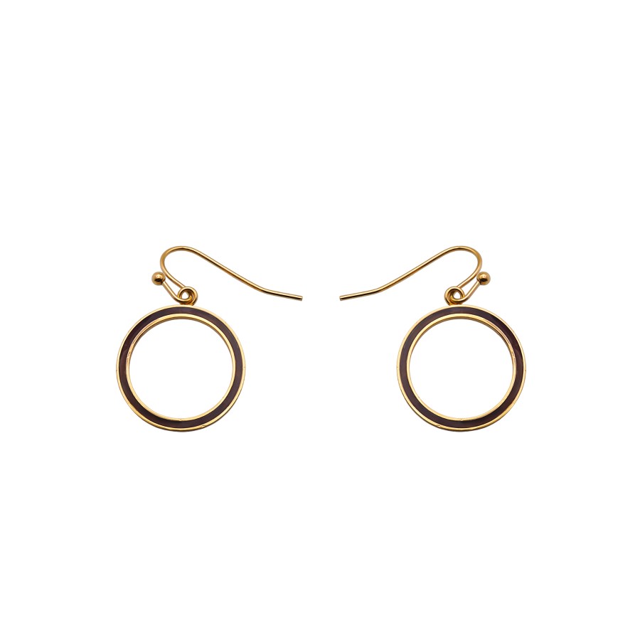 Boucles d'oreille acier - PVD doré - bois teinté marron - diamètre ...