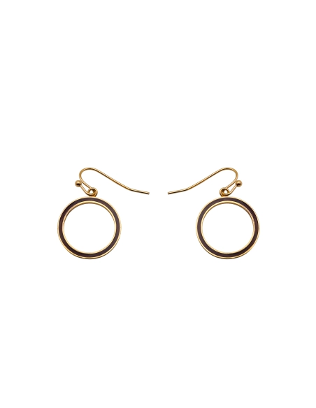 Boucles d'oreille acier - PVD doré - bois teinté marron - diamètre ...