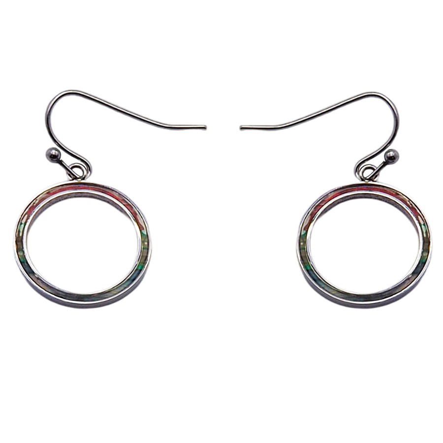 Boucles d'oreille acier - bois teinté multicolore clair - diamètre ...