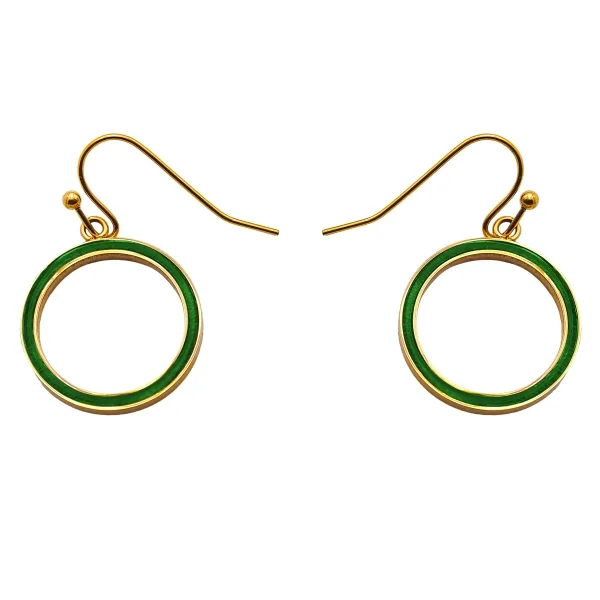 Boucles d'oreille acier - PVD doré - bois teinté vert - diamètre 18...