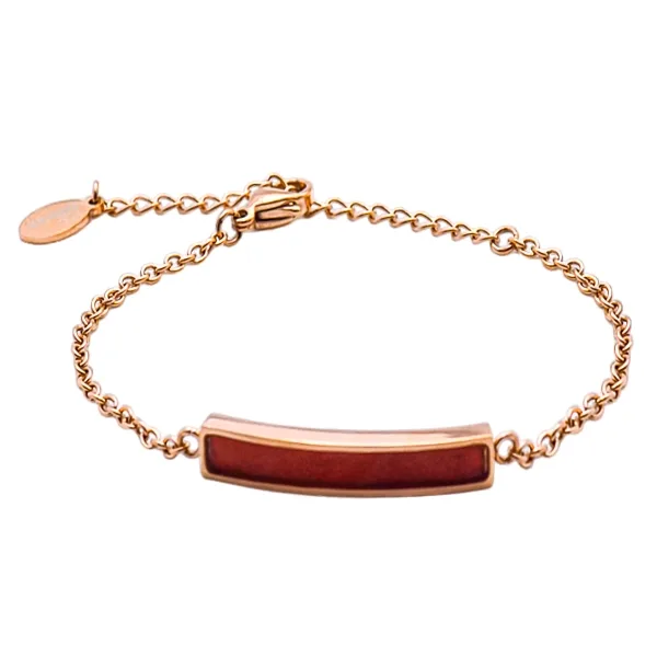 Bracelet acier - PVD rosé - bois teinté rose - 30x5mm - 15+5cm - Gr...