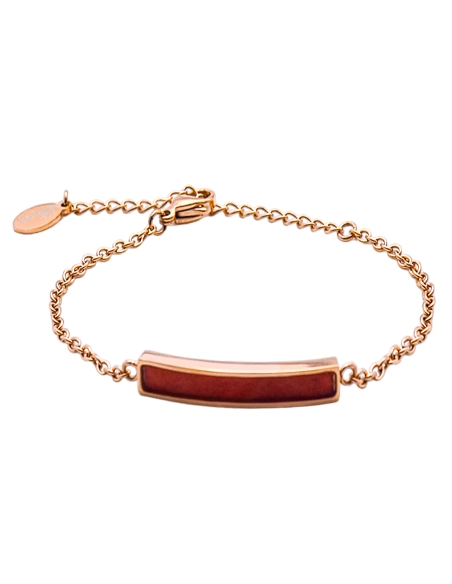 Bracelet acier - PVD rosé - bois teinté rose - 30x5mm - 15+5cm - Gr...