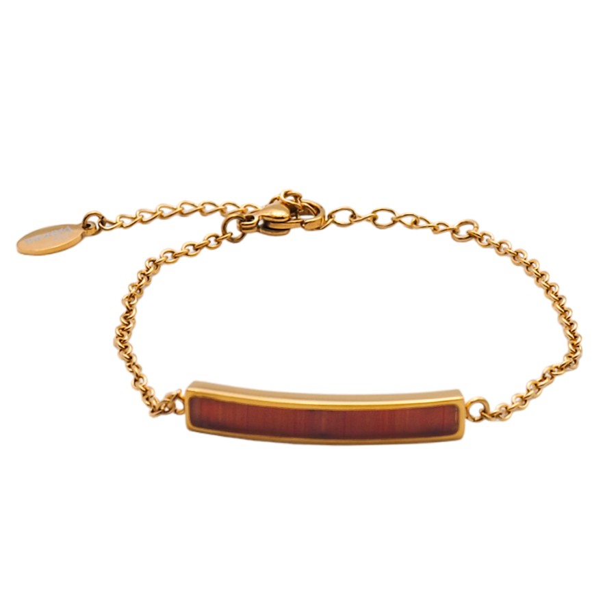 Bracelet acier - PVD doré - bois teinté rose clair - 30x5mm - 15+5c...