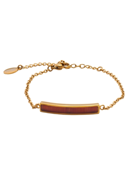 Bracelet acier - PVD doré - bois teinté rose clair - 30x5mm - 15+5c...
