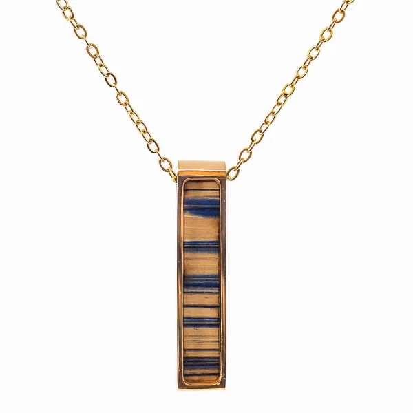 Collier acier - PVD doré - bois teinté jaune et bleu - 32x7mm - 45+...