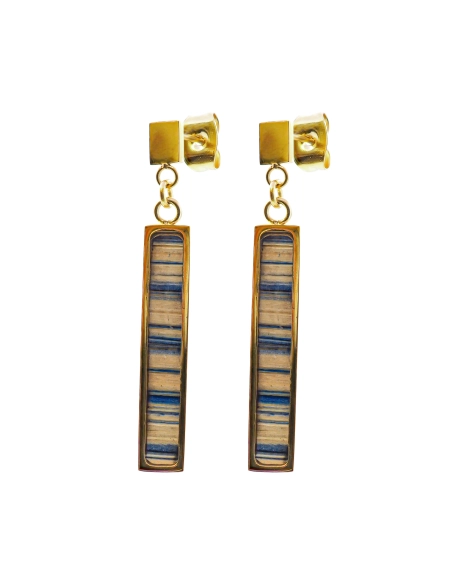 Boucles d'oreilles acier - PVD doré - bois teinté jaune et bleu - 2...