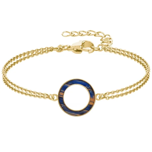 Bracelet acier - PVD doré - double chaine - bois teinté jaune et bl...