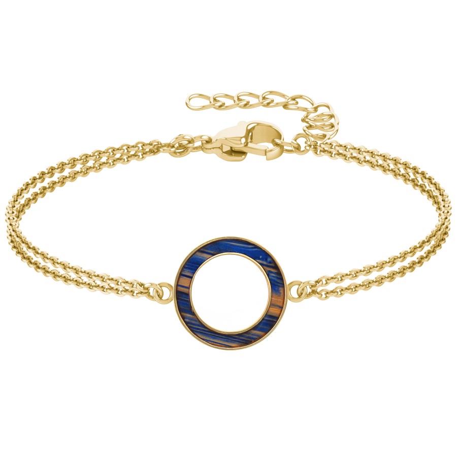 Bracelet acier - PVD doré - double chaine - bois teinté jaune et bl...