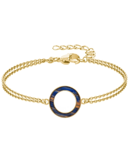 Bracelet acier - PVD doré - double chaine - bois teinté jaune et bl...