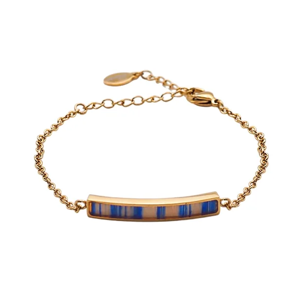 Bracelet acier - PVD doré - bois teinté jaune et bleu - 30x5mm - 15...