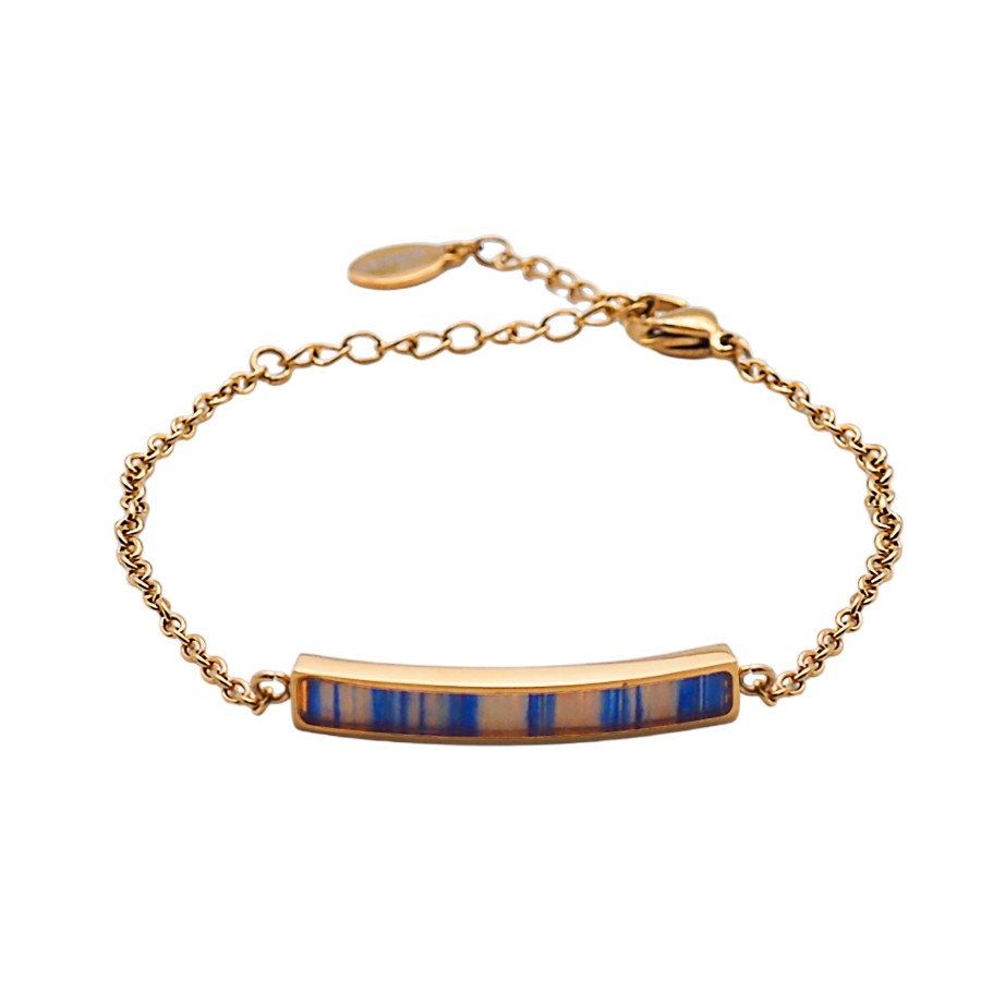 Bracelet acier - PVD doré - bois teinté jaune et bleu - 30x5mm - 15...