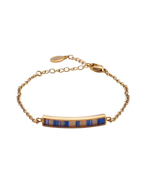 Bracelet acier - PVD doré - bois teinté jaune et bleu - 30x5mm - 15...