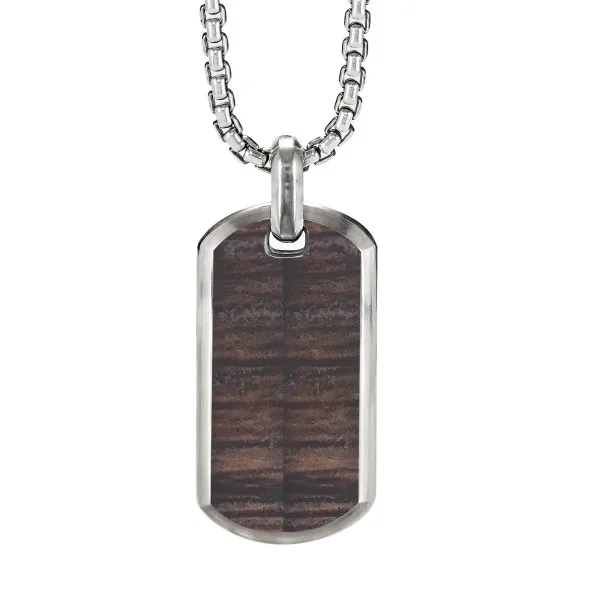 Collier en acier - imitation bois cerf incrusté - pendant 35x20mm -...