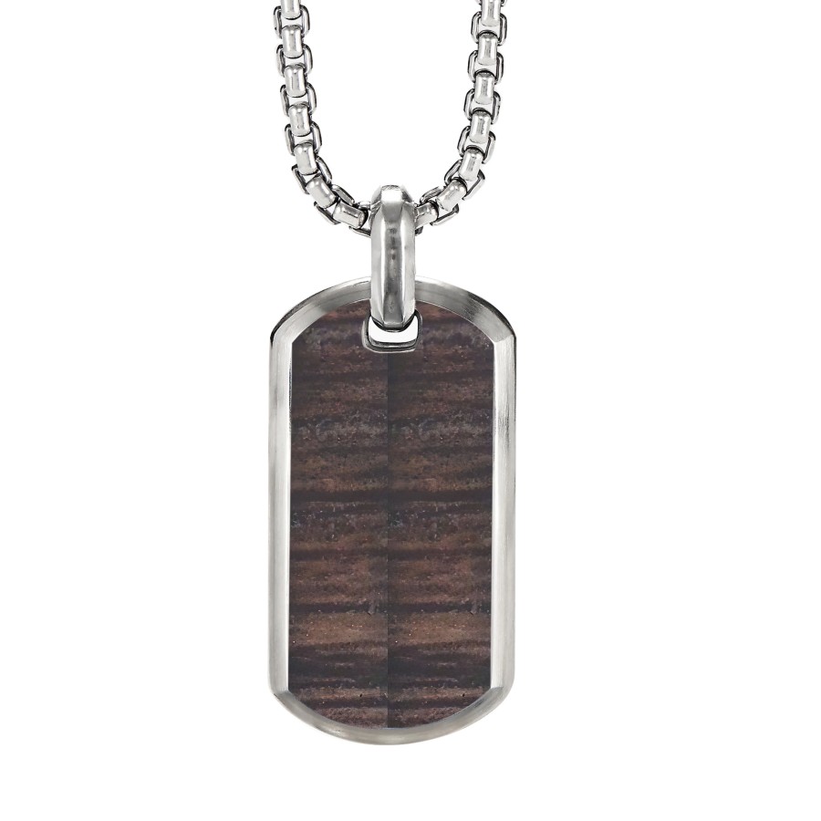 Collier en acier - imitation bois cerf incrusté - pendant 35x20mm -...