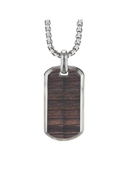 Collier en acier - imitation bois cerf incrusté - pendant 35x20mm -...