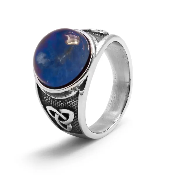 Chevalière en acier homme - finition vintage - cabochon lapis lazul...