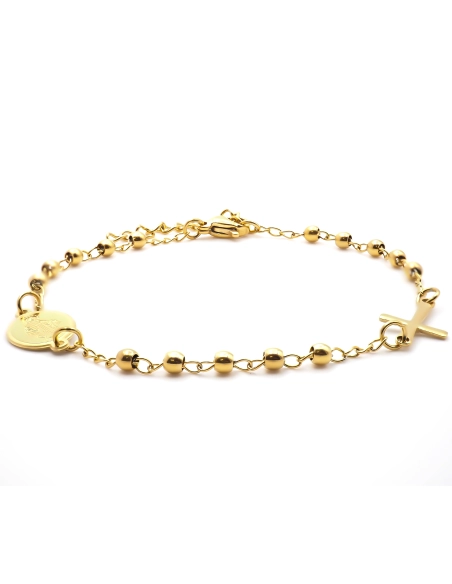 Bracelet chapelet en acier - doré -saint rosaire - croix - 16+5cm -