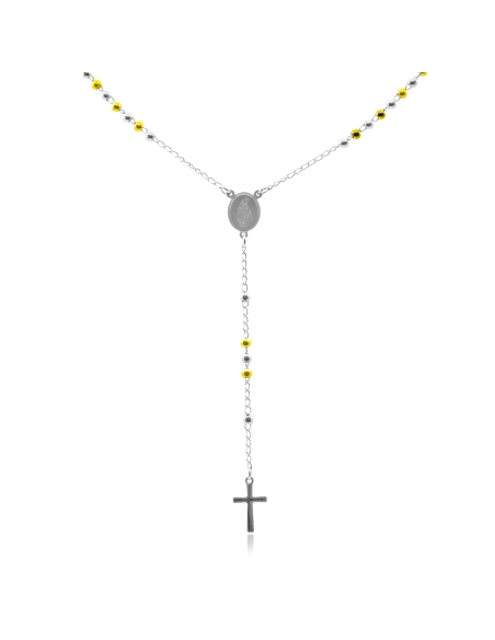 Collier chapelet en acier - couleur argent - medaillon et croix - b...