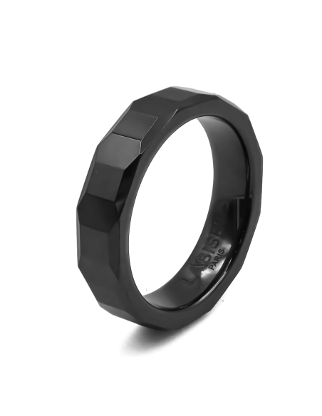 Bague en céramique noire - facettée et finition brillante - 5mm - Taille 50 à 64