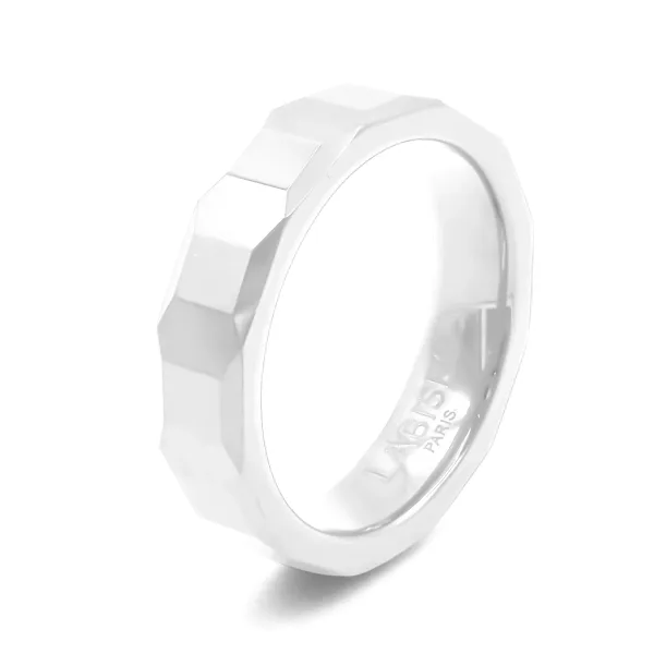 Bague en céramique blanche - facettée et finition brillante - 5mm - Taille 50 à 64