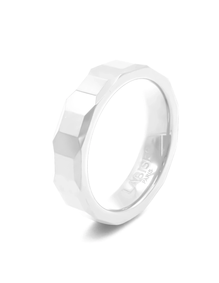 Bague en céramique blanche - facettée et finition brillante - 5mm - Taille 50 à 64