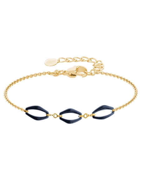 Bracelet acier - PVD doré - céramique bleue - 3 motifs 15mm - 15+5cm