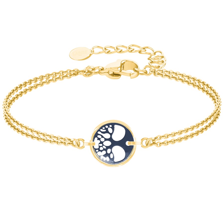 Bracelet acier - PVD doré - céramique bleue - arbre de vie 22mm - 15+5cm