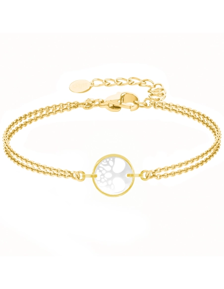 Bracelet acier - PVD doré - céramique blanche - arbre de vie 22mm - 15+5cm